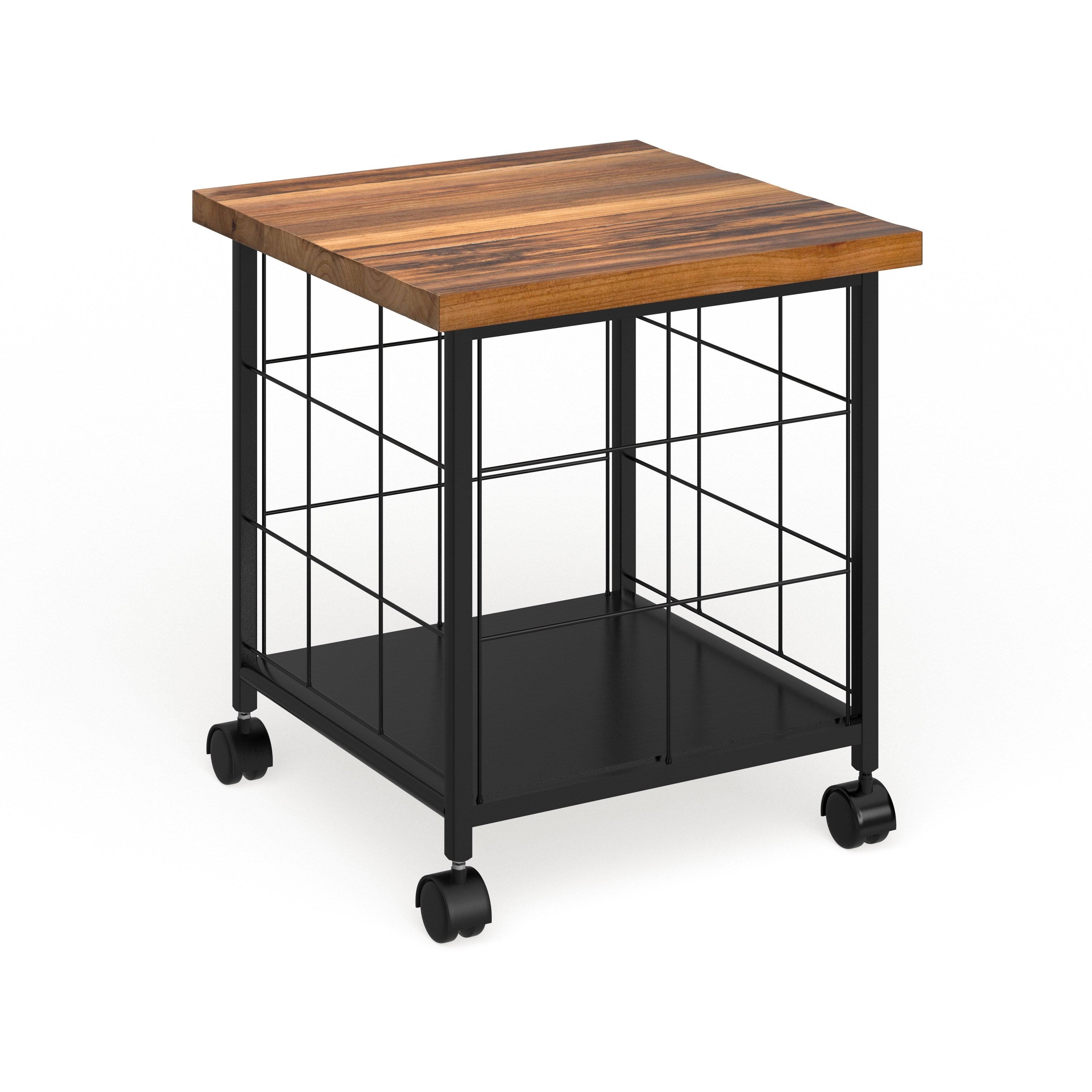Grey Wood and Metal Rolling File Cabinet H3716