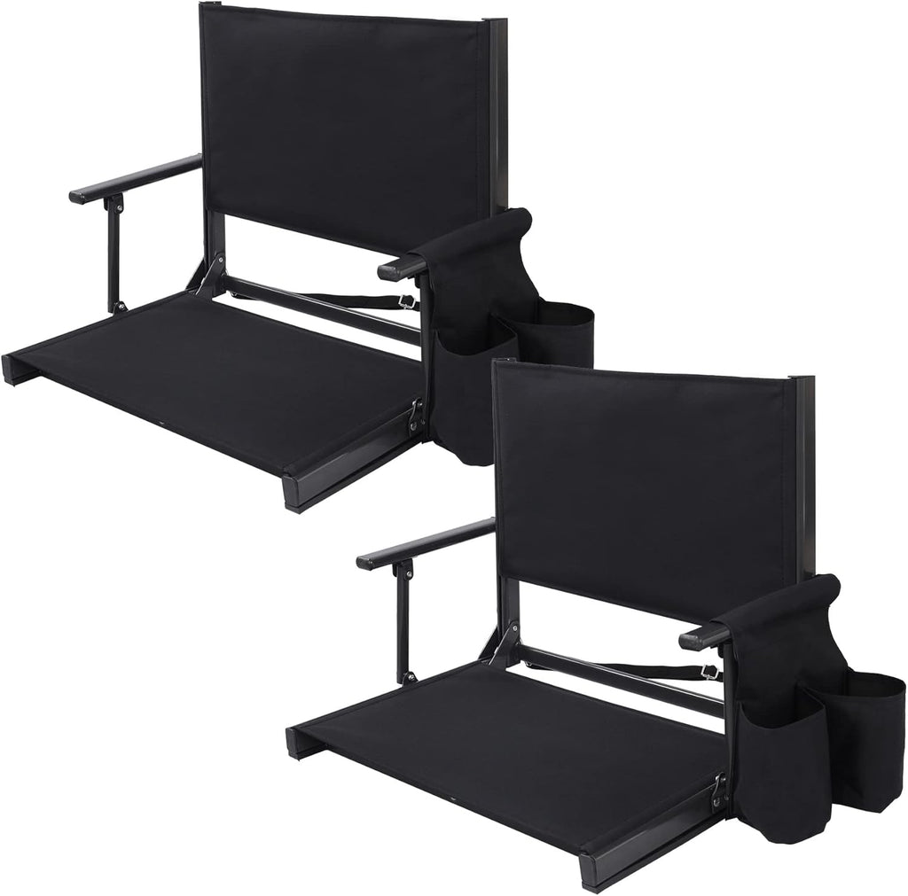 Black Folding Stadium Chair with Cup Holder I46545