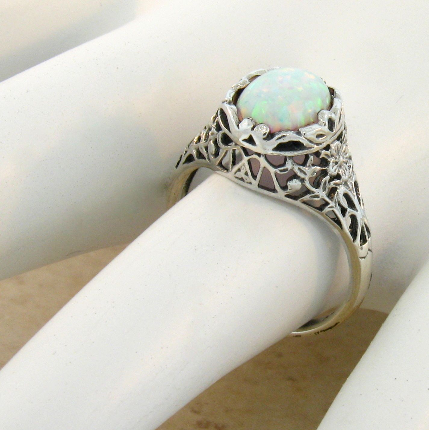 925 Sterling Silver Lab-Created Opal Ring B6820