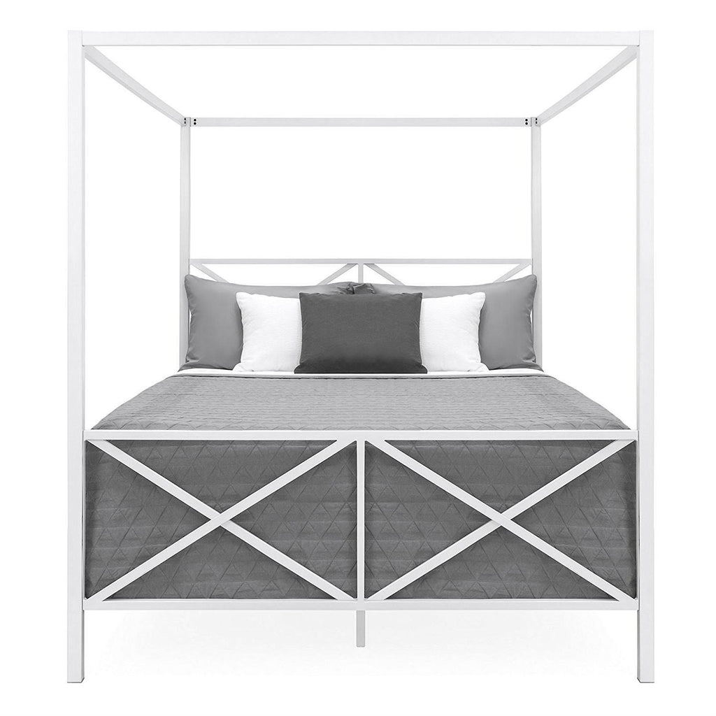 Queen Size White Metal Canopy Bed Frame K35401