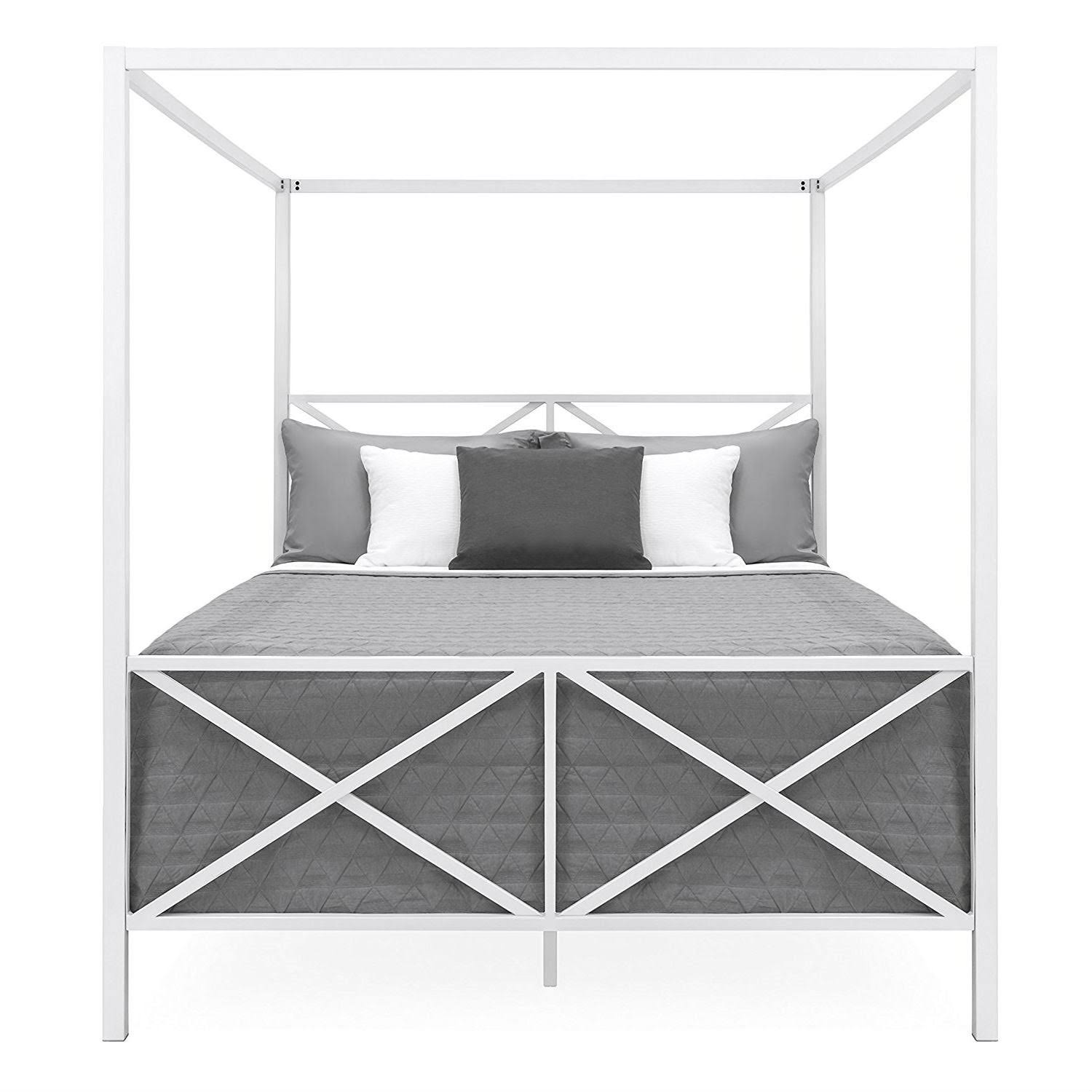 Queen Size White Metal Canopy Bed Frame K35401