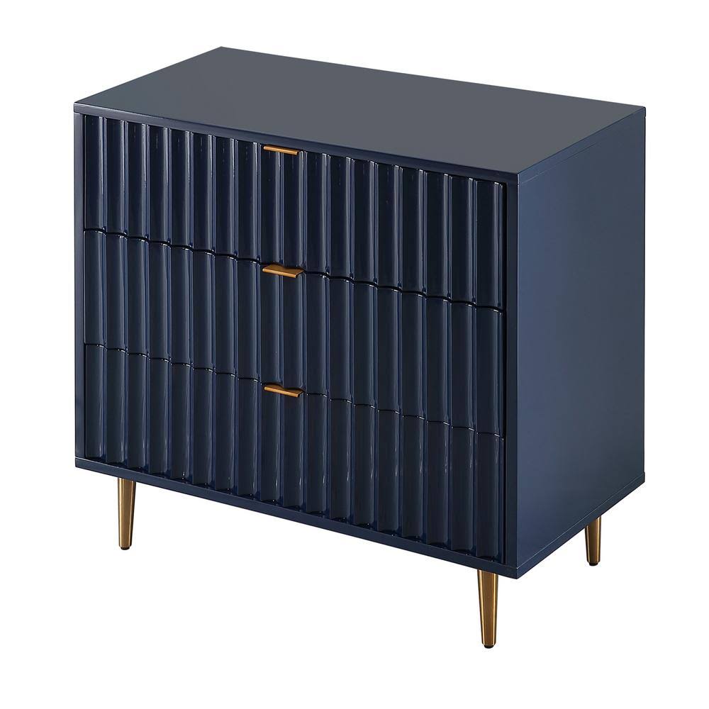 Blue High Gloss 3-Drawers Accent Chest with Golden Stands A755061