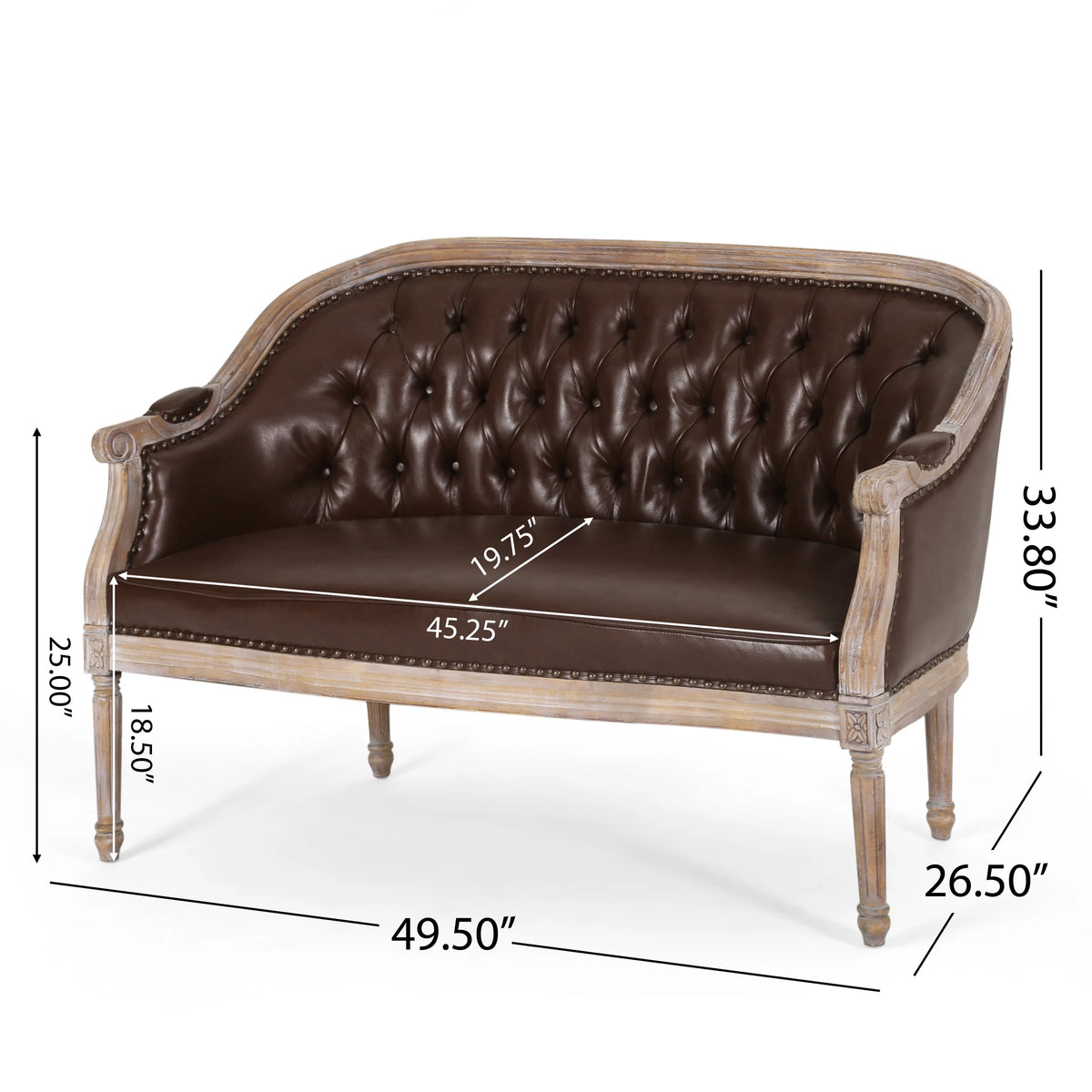 Dark Brown Faux Leather Tufted Loveseat A66240
