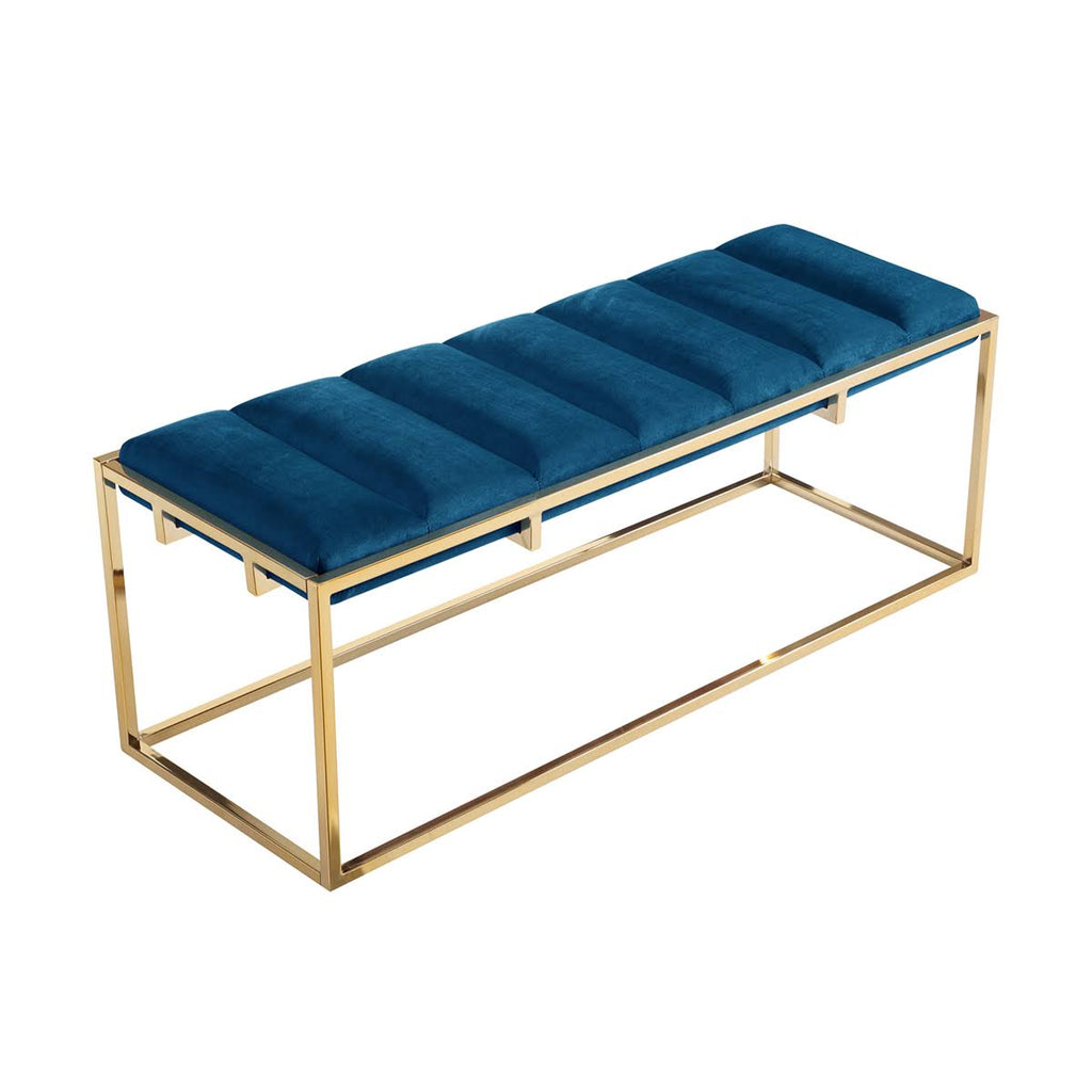 Channel Tufted Velvet Bench Metal Frame V7555