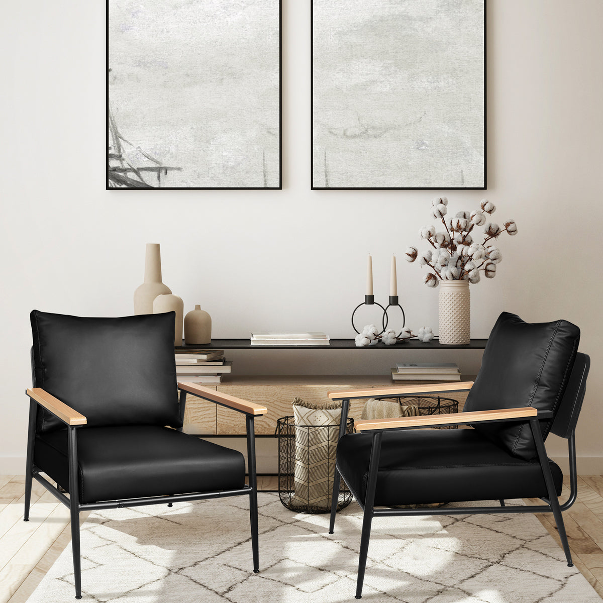 Black PU Leather Accent Chair with Metal Frame A4153