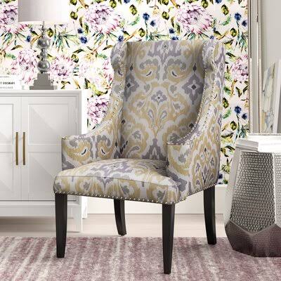 Yellow Polyester Wingback Chair O189