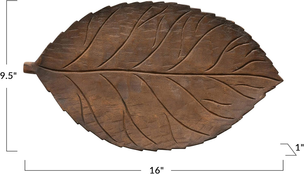 Hand-Carved Mango Wood Leaf Tray Z379944
