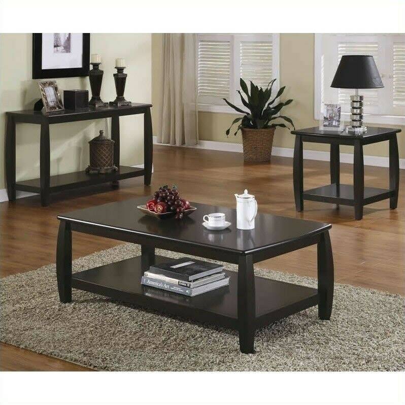 Cappuccino Rectangular Console Table with Bottom Shelf F7617