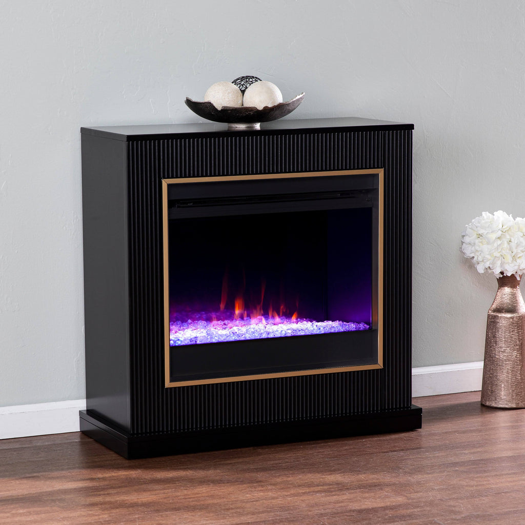 Black Wood Color Changing Fireplace V747