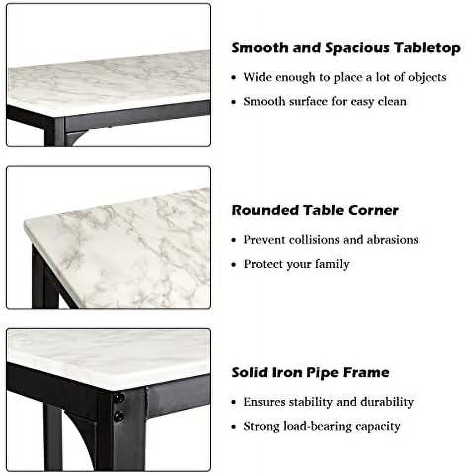 Black 3 Pieces Dining Table Set with Faux Marble Tabletop and PU Leather Stools E99979