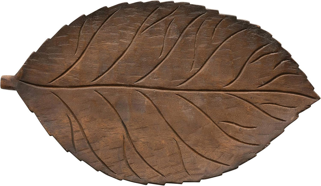 Hand-Carved Mango Wood Leaf Tray Z379944