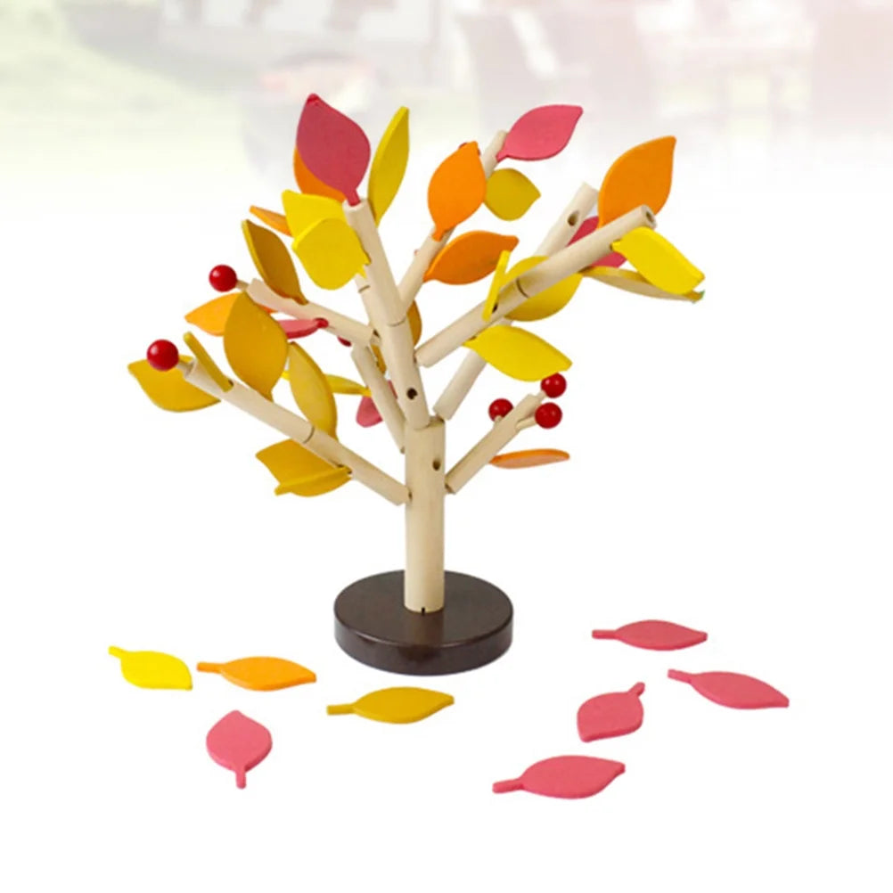 1 Set Wooden Tree Blocks with Leaves 3D Building Toy (Yellow) L1792