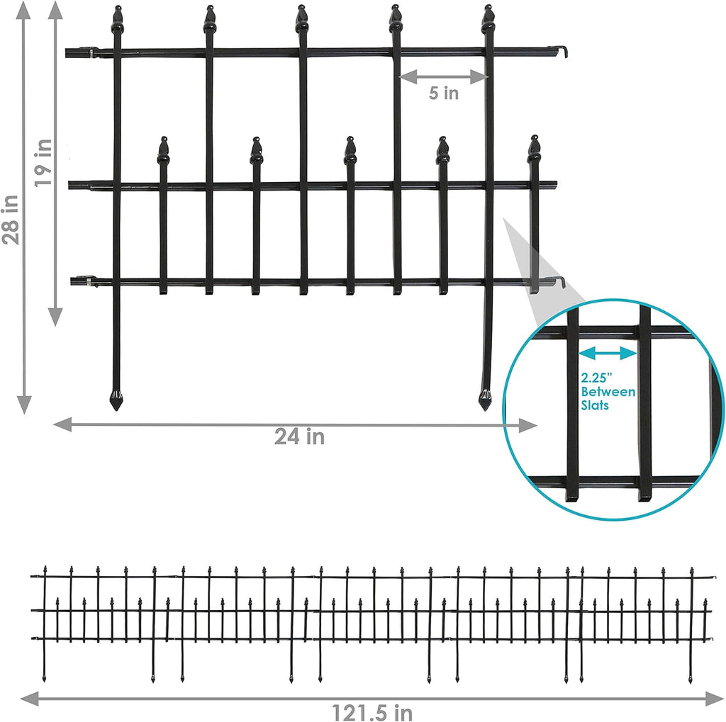 5-Piece Black Steel Garden Fence Panel Set T9049