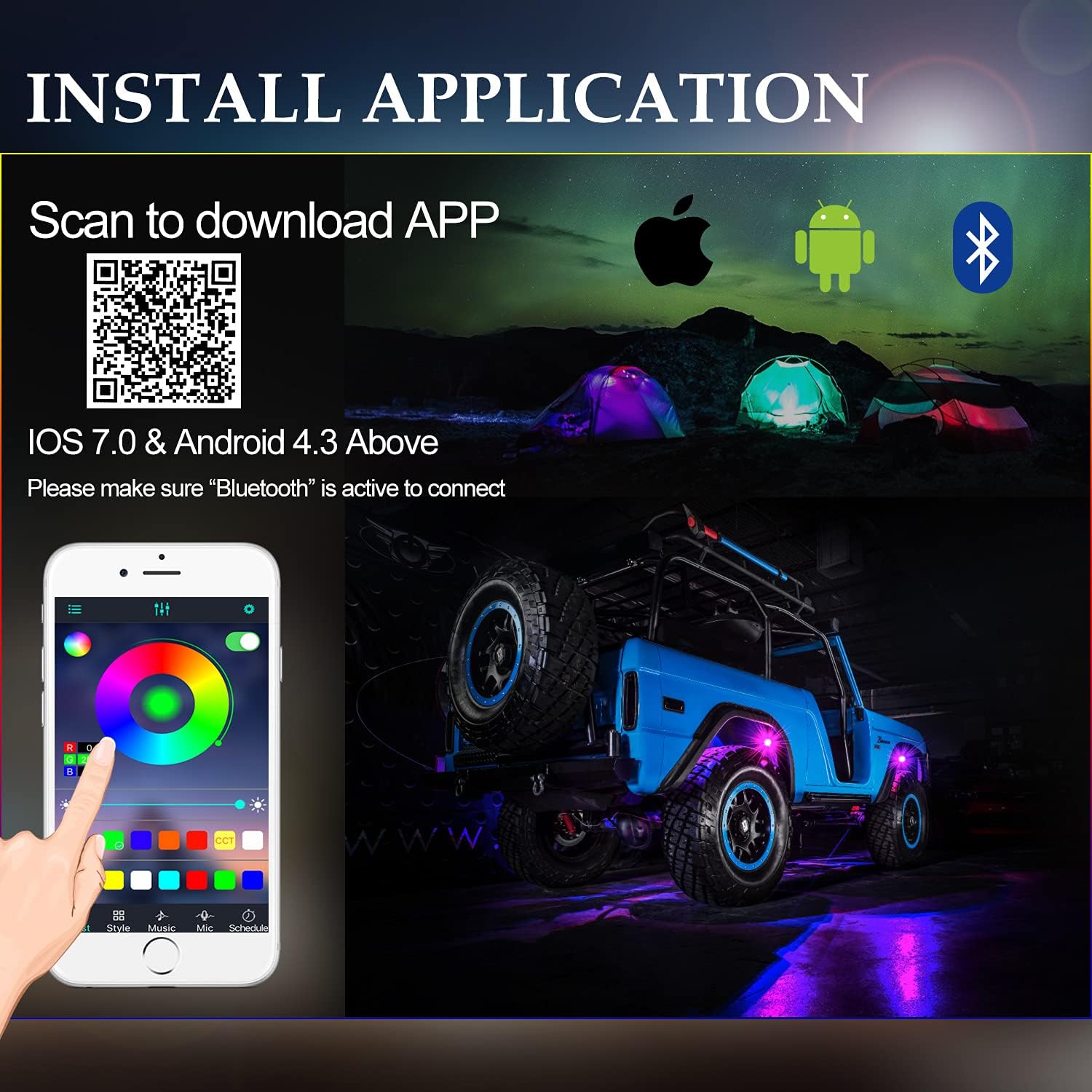 6 Pods Multicolor LED Rock Light Kit with Bluetooth Controller Pack of 2 A48213