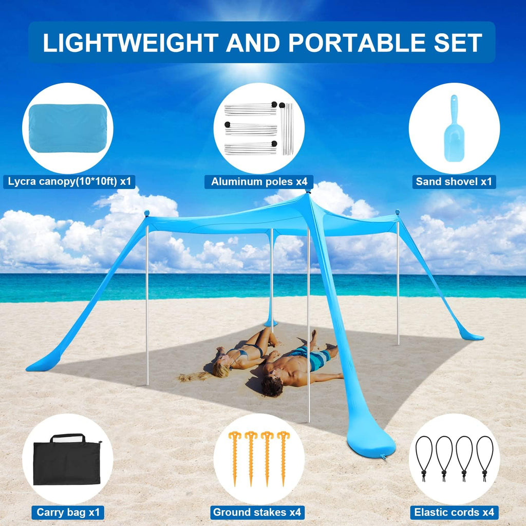 10×10FT Pop Up Beach Canopy Sun Shelter with 4 Aluminum Poles H1519