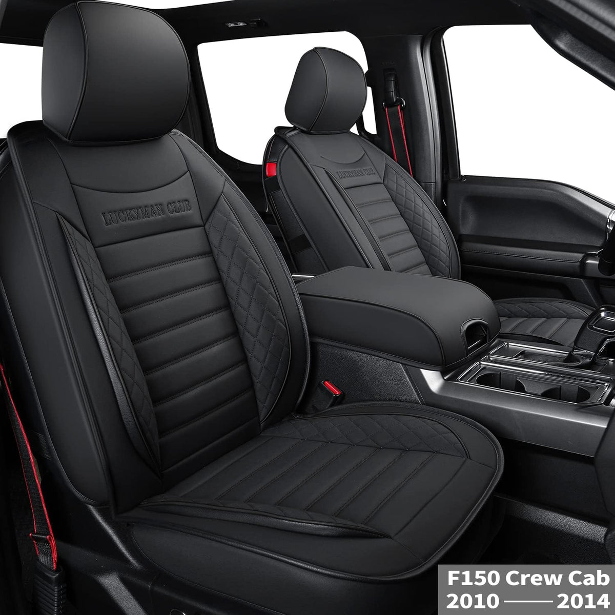 F150 Crew Cab Faux Leather Seat Covers (Black & Blue) P1784