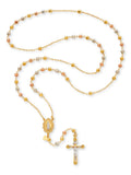 14K Gold Plated Sterling Silver Tri Color Beads Rosary Necklace 26" V9547