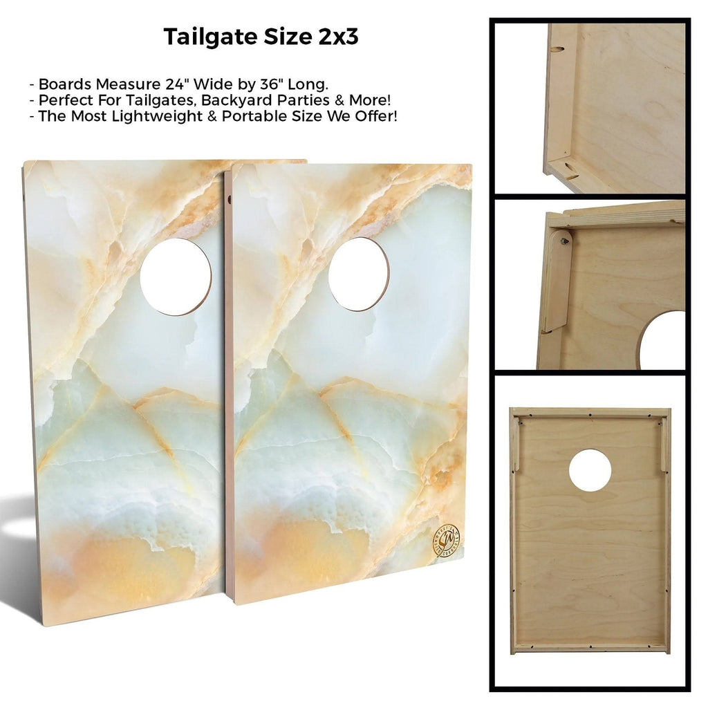 Green and Gold Marble Cornhole Set with Carrying Case D704
