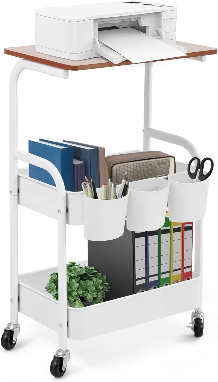 White 3-Tier Rolling Printer Cart with Storage M96817