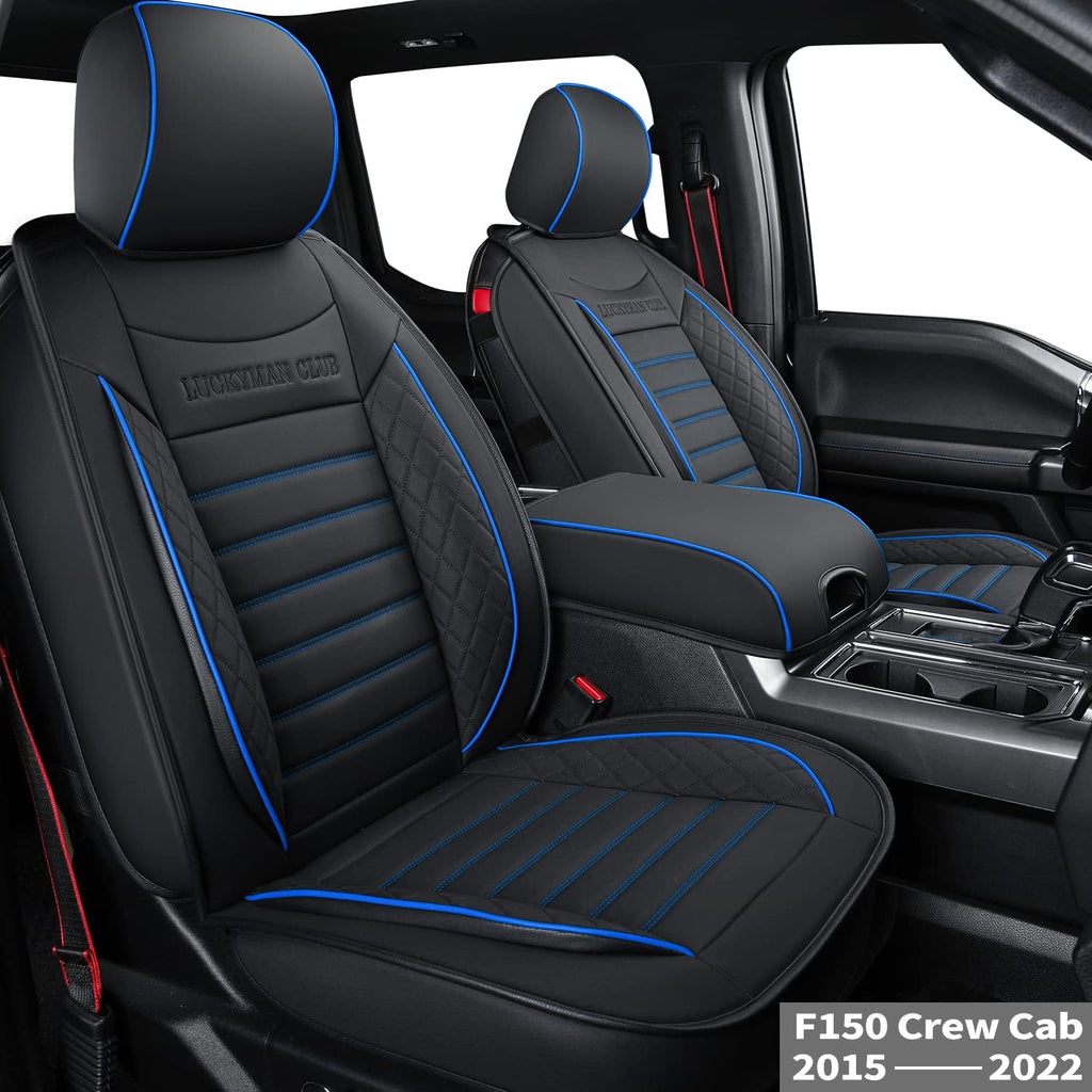 F150 Crew Cab Faux Leather Seat Covers (Black & Blue) P1784