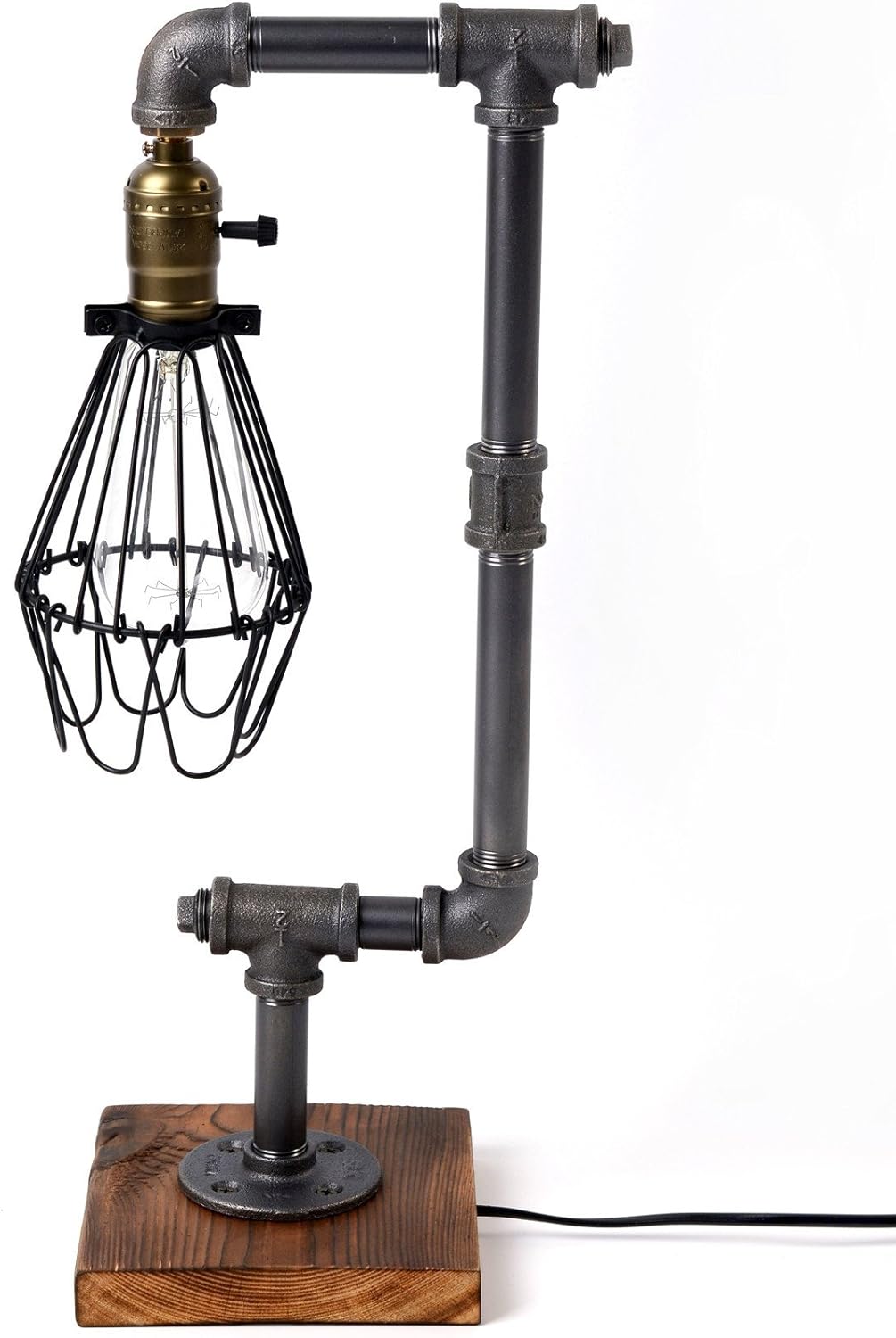 Pack of 2 Steampunk Table Lamp with Wood Base Iron Retro Lighting S5057