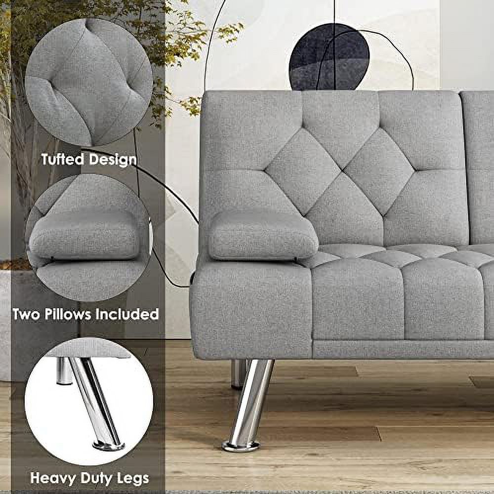 Dark Grey Upholstered Convertible Futon Sofa Bed with Removable Armrests L815535