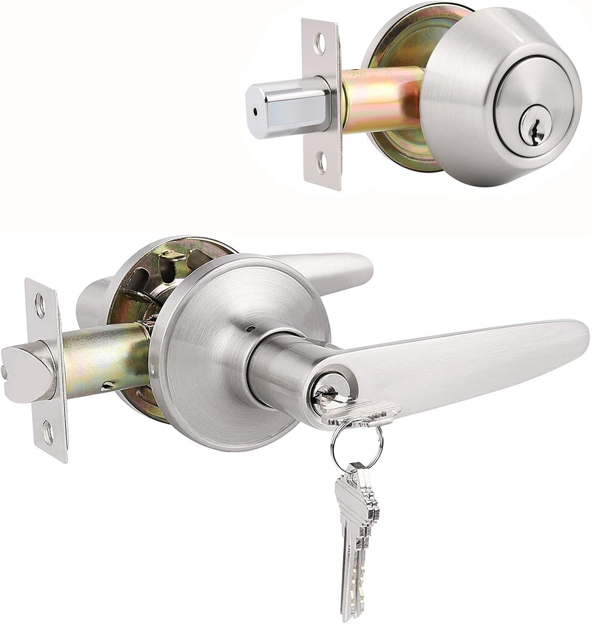 2 Pack Keyed Entry Door Lever and Single Cylinder Deadbolt Combination Set in Matte Black Finish I6874