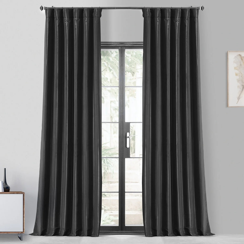 Black Faux Silk Taffeta Curtain 1 Panel 50W X 84L V3514