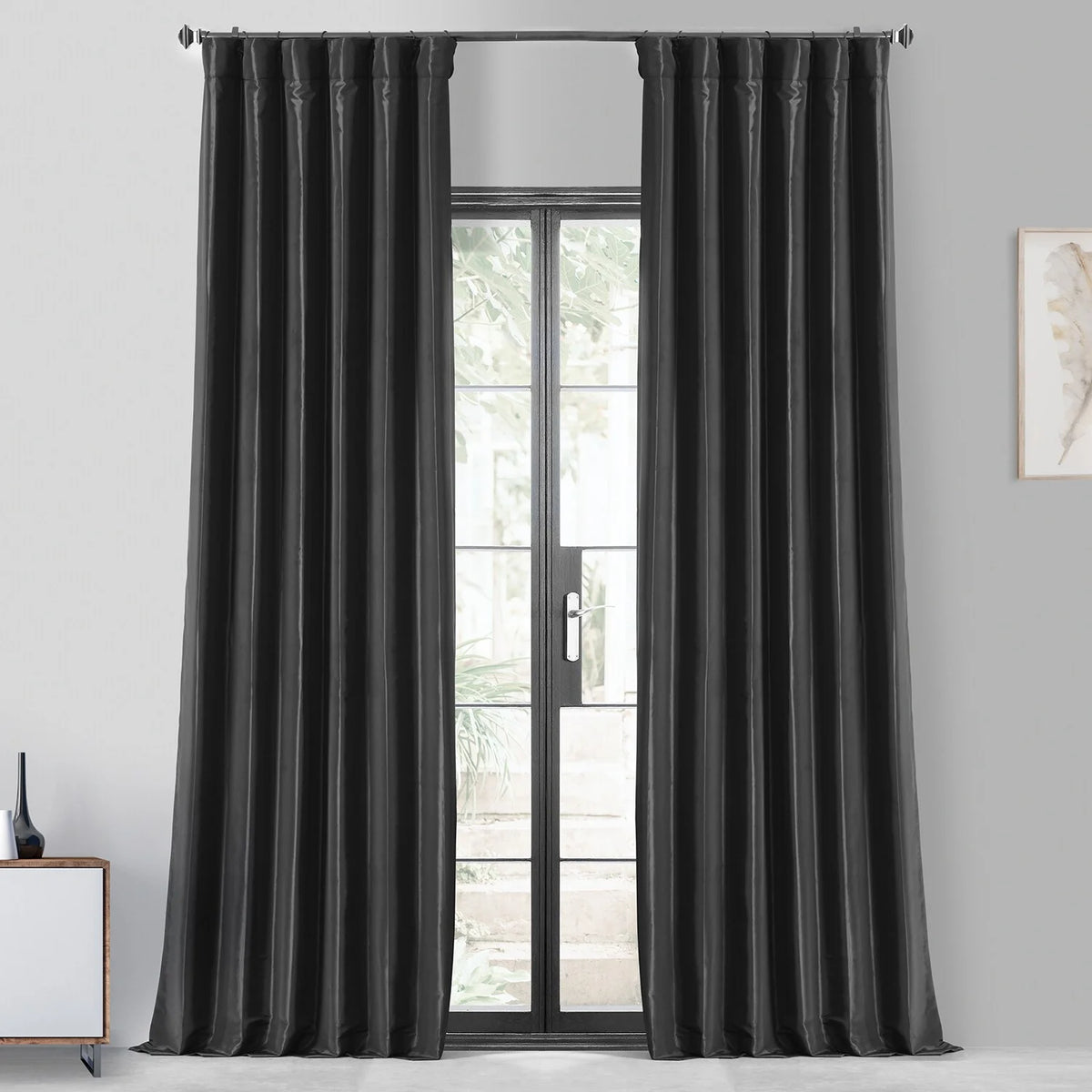 Black Faux Silk Taffeta Curtain 1 Panel 50W X 84L V3514