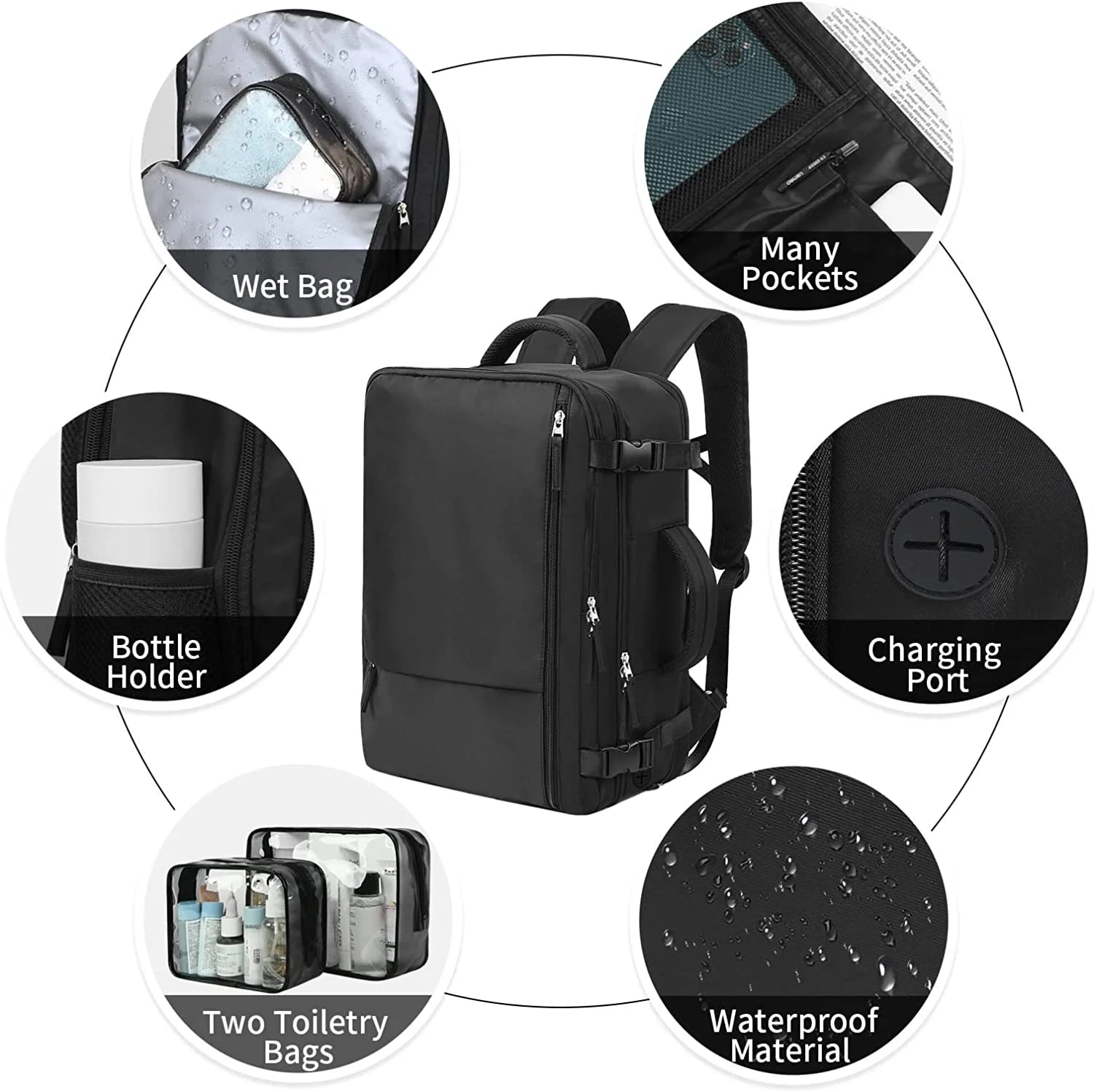 Extra Large 40L Waterproof Travel Backpack (Black) K765428