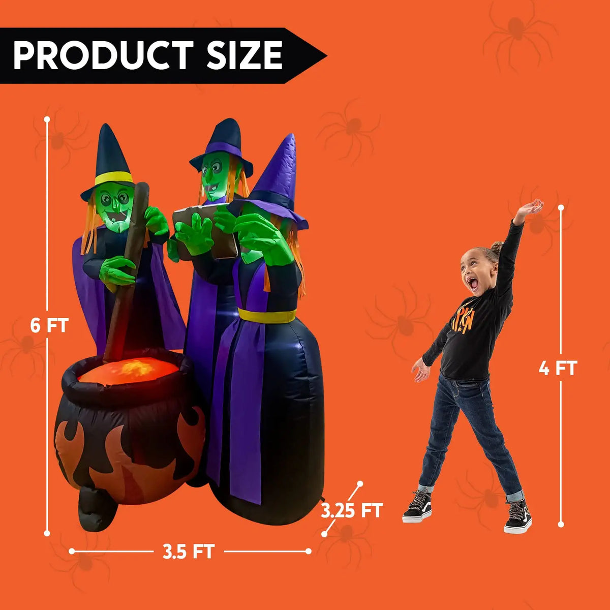 6 FT Tall Halloween Inflatable Three Witch Around Cauldron with Flame Light D25339