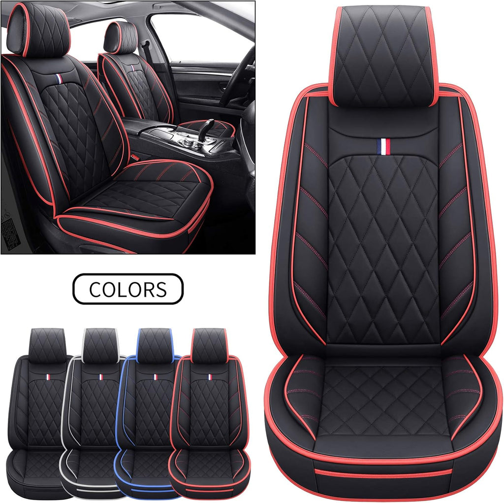 5 Car Seat Covers Full Set Waterproof Leather Automotive Cushions Split Bench 40/60 Universal (Full Set, Black-Blue) O12474