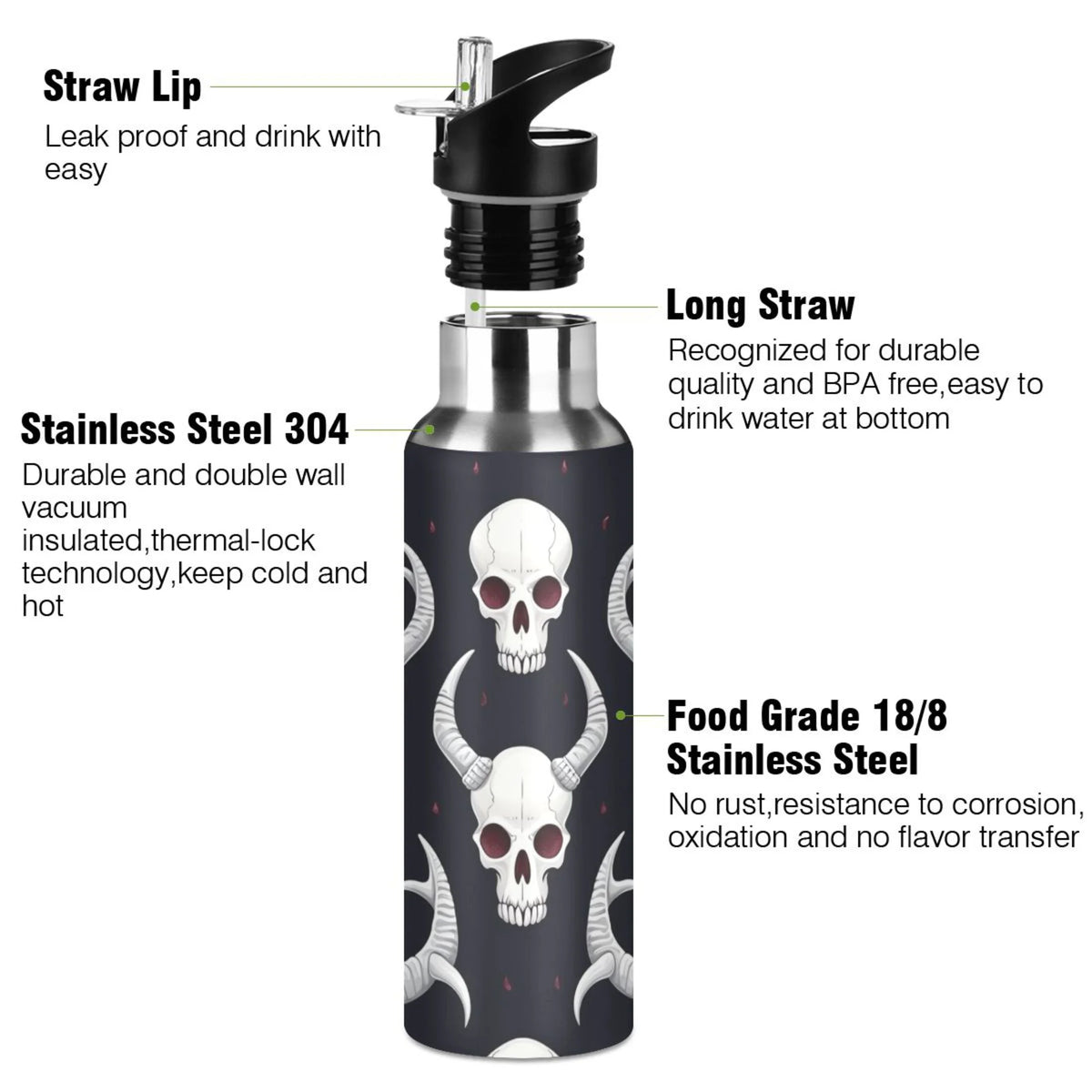 Insulated Stainless Steel Water Bottle with Straw Lid, 20 oz U10768