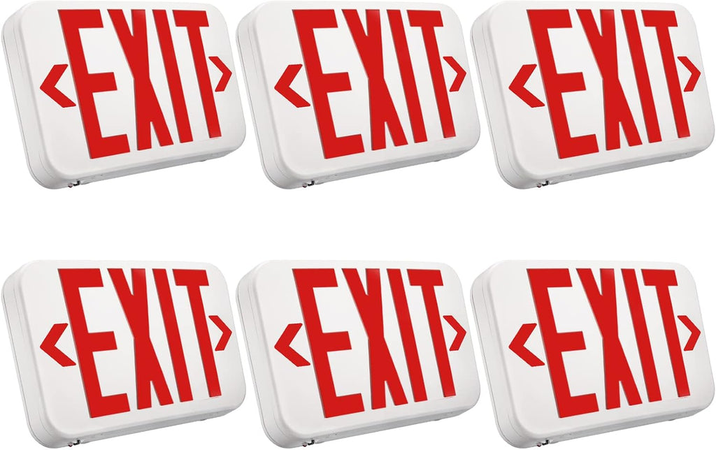 LED Exit Sign with Battery Backup, Double Face, Hardwired, Pack of 6 A3615