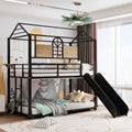 Twin Over Twin Metal Bunk Bed with Slide and Integrated Ladder, Black X460