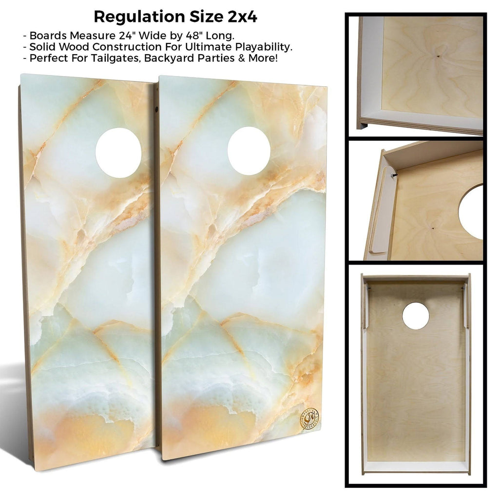 Green and Gold Marble Cornhole Set with Carrying Case D704
