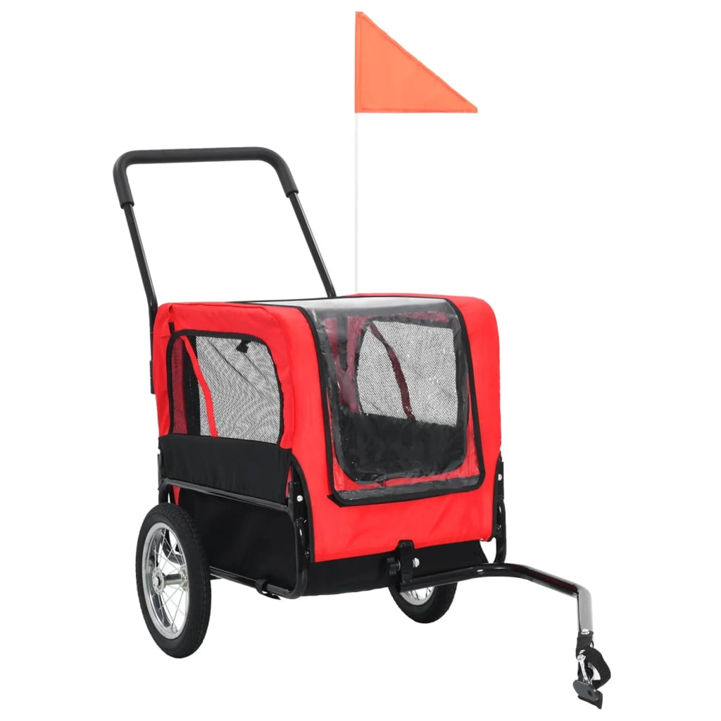 Red and Black Pet Bike Trailer and Jogging Stroller with Storage Bag N2471