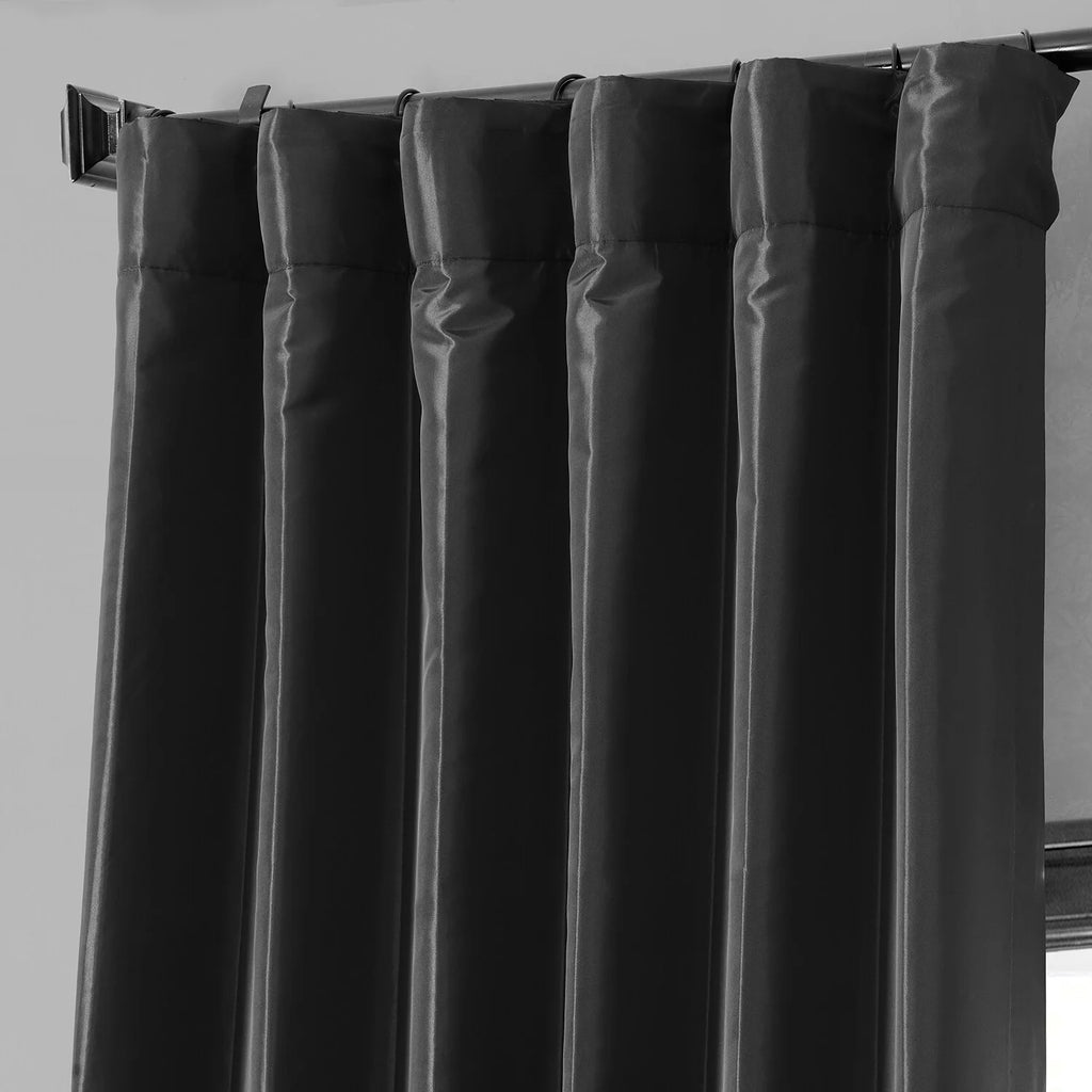 Black Faux Silk Taffeta Curtain 1 Panel 50W X 84L V3514