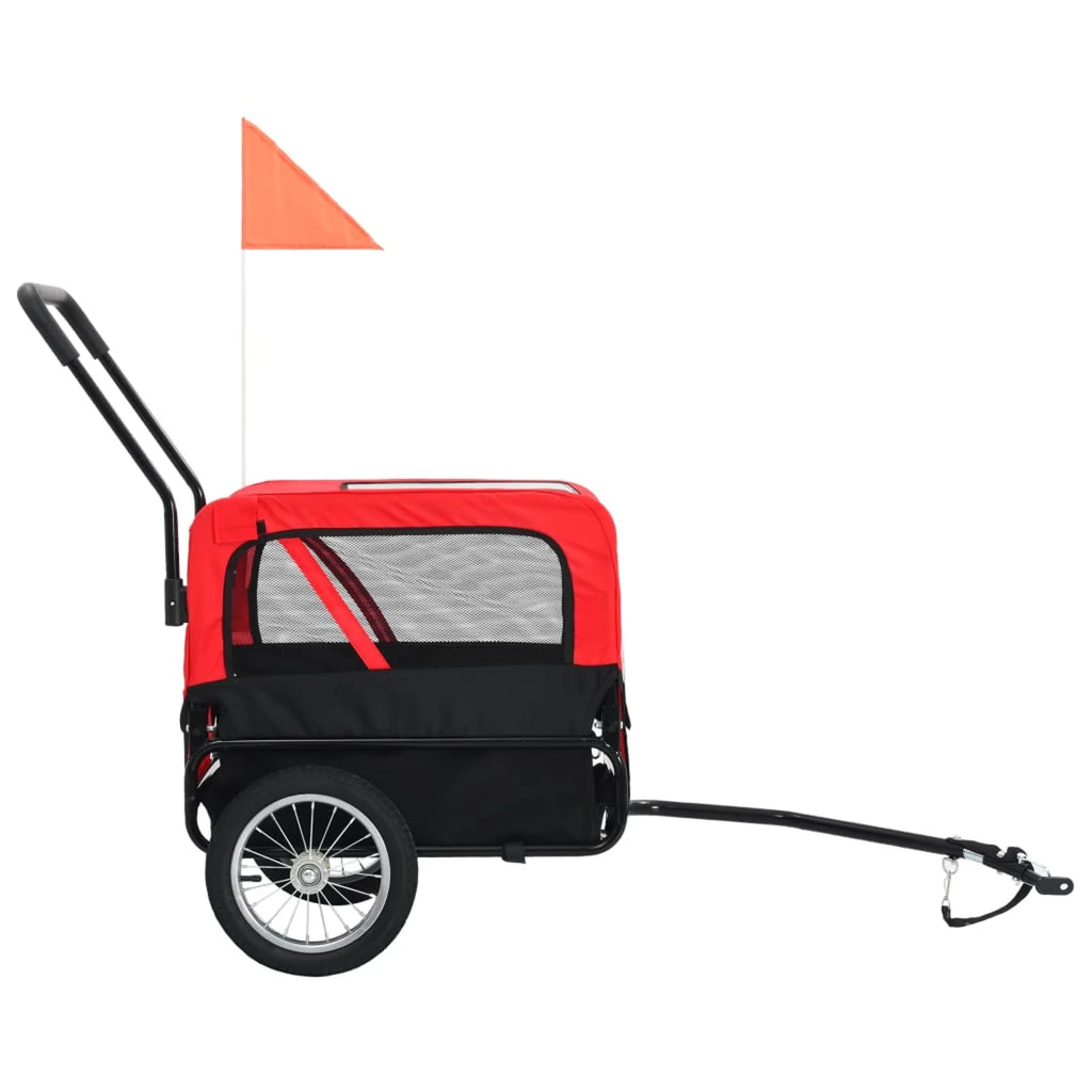 Red and Black Pet Bike Trailer and Jogging Stroller with Storage Bag N2471