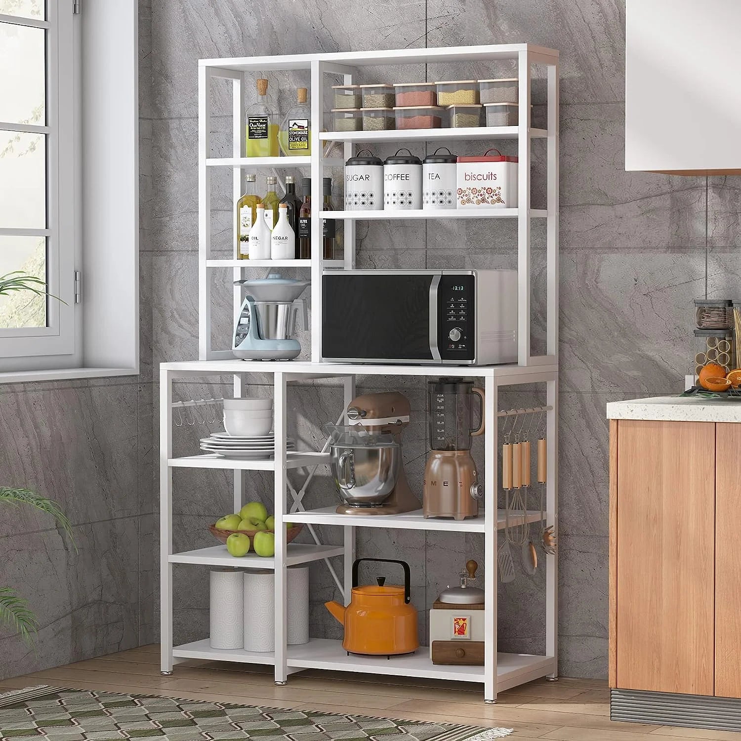 White Utility Storage Shelf Microwave Stand H25936
