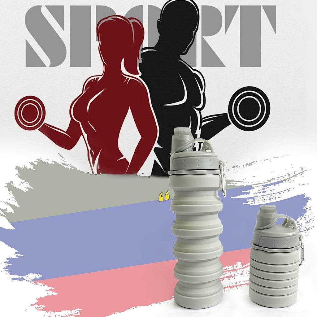 Collapsible Silicone Water Bottle with Carabiner E75797