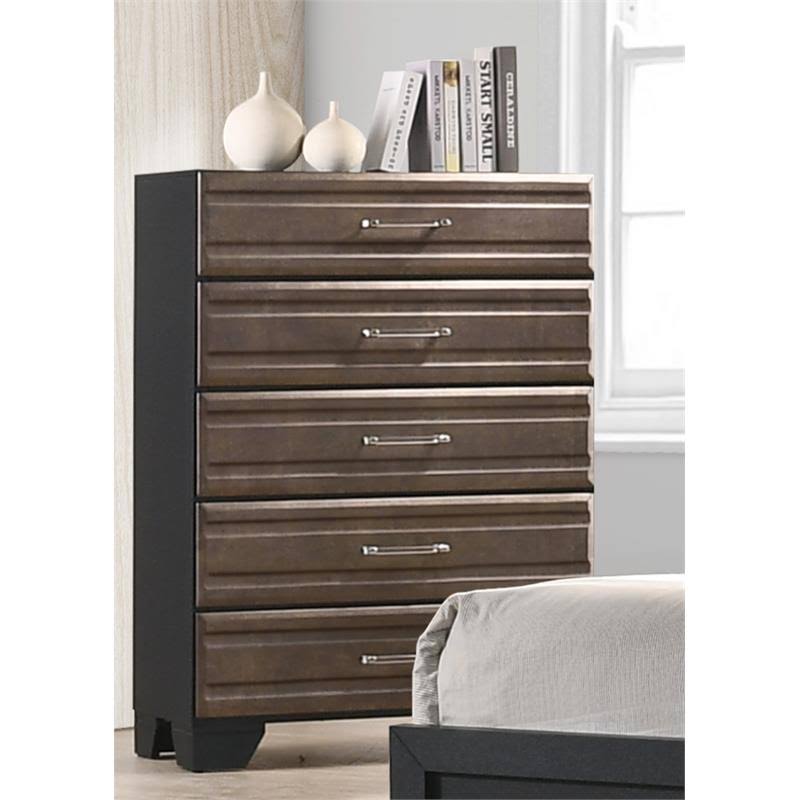 5 Drawer Chest in Dark Gray and Metallic Brown Wood O28288