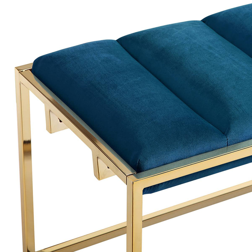 Channel Tufted Velvet Bench Metal Frame V7555