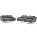 3 Piece Stainless Steel Base Leather Set in Gray V1088
