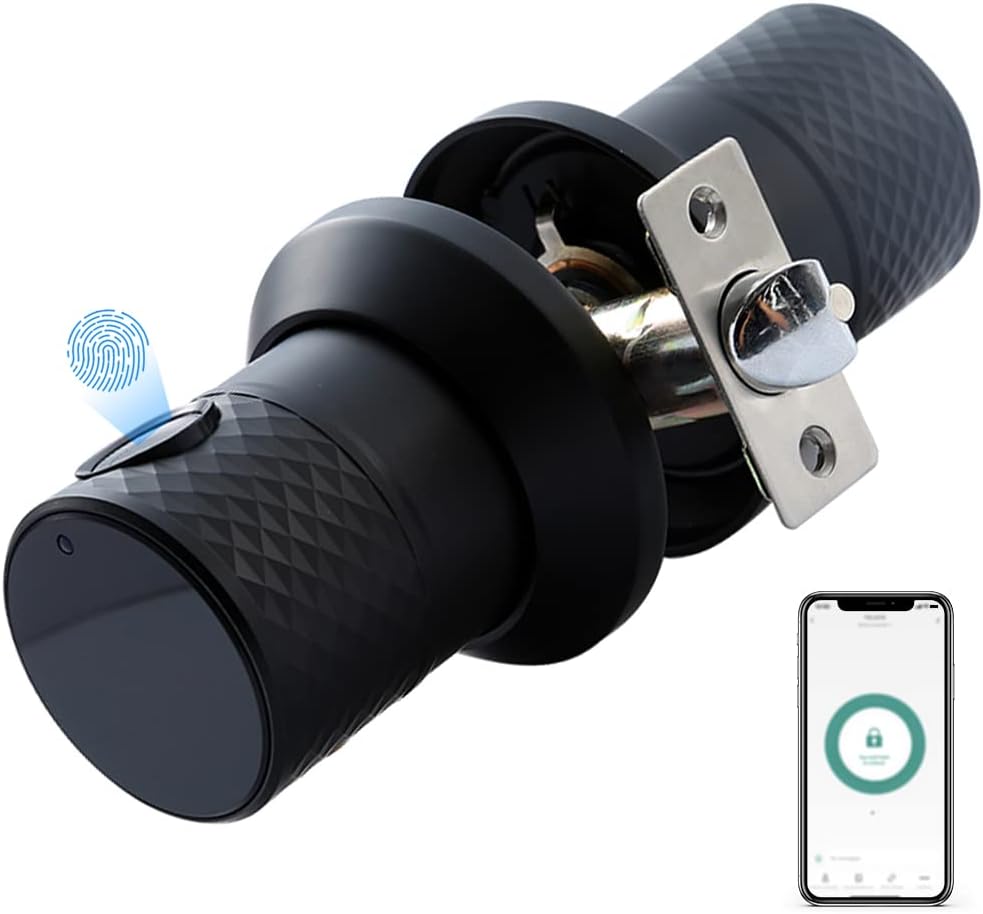 Keypad Door Knob Lock, Keyless Entry Door Lock, Anti-Slip Handle, Auto Lock, Waterproof Electronic Black Door Knob, Pack of 2 C878
