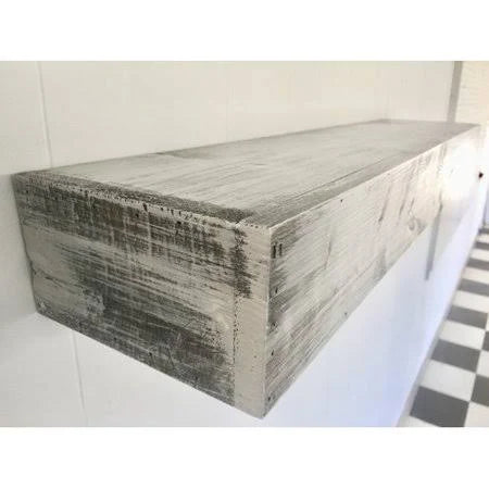 Shabby White Solid Wood Wall Shelf L883865