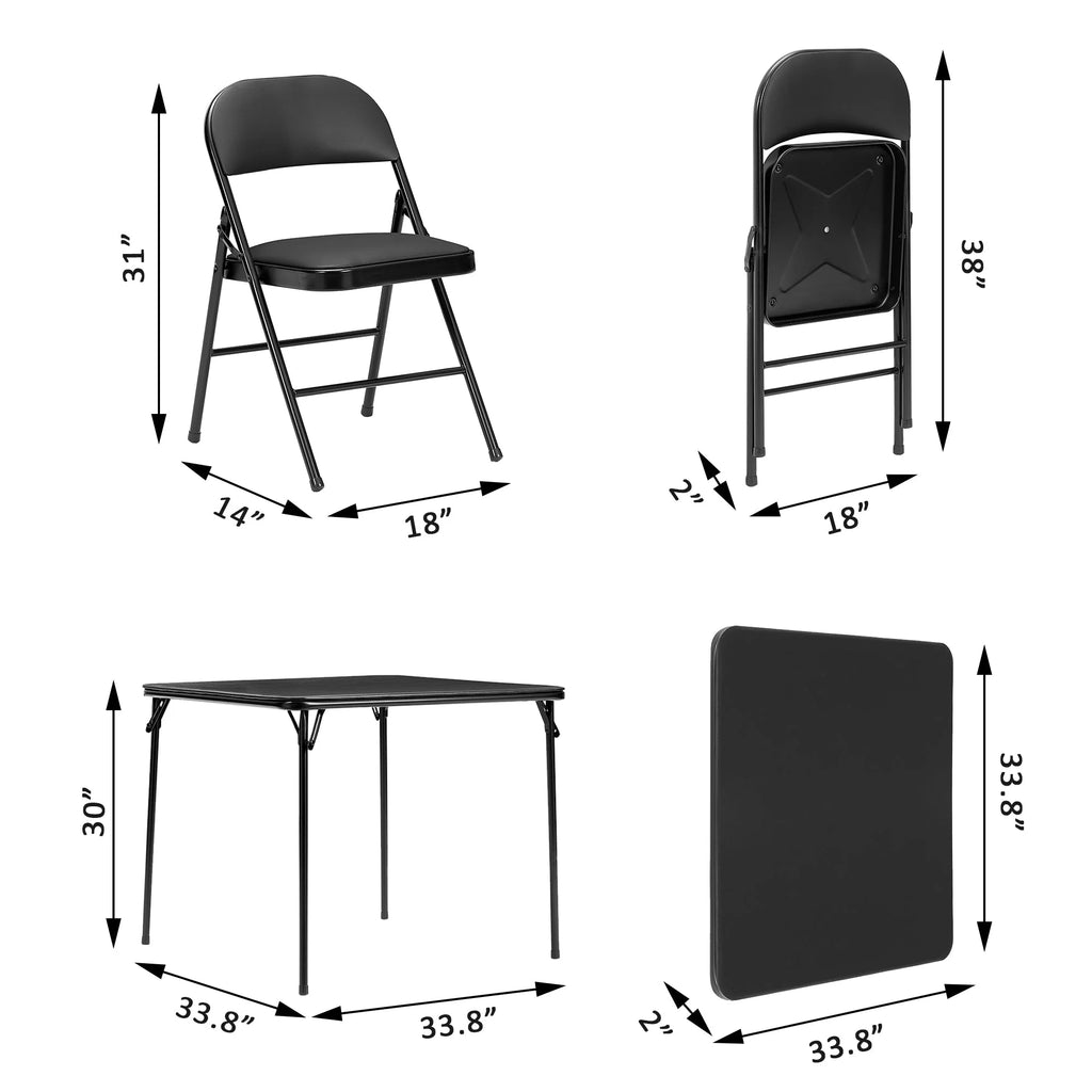 Black 5-Piece Folding Table and Chair Set X32945