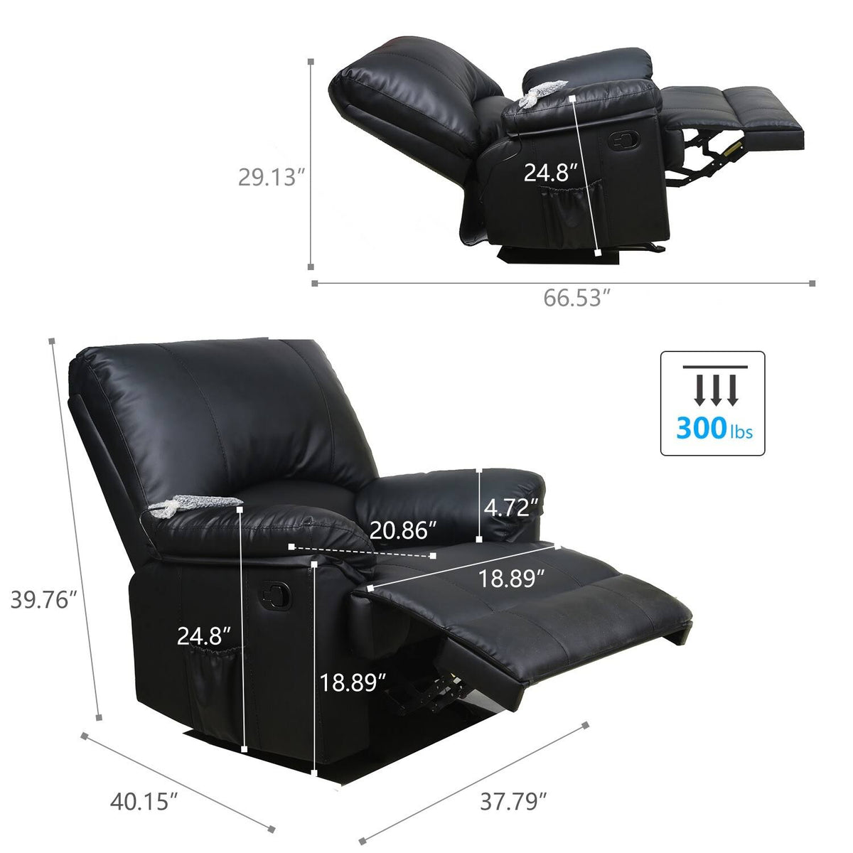 Black PU Leather Rocker Recliner H376605