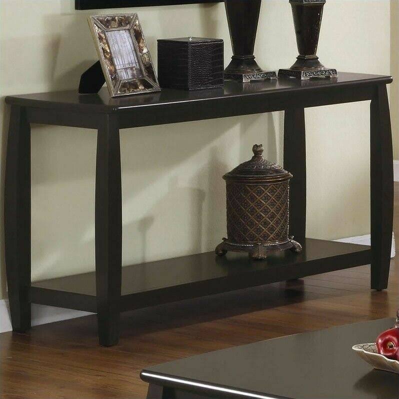 Cappuccino Rectangular Console Table with Bottom Shelf F7617