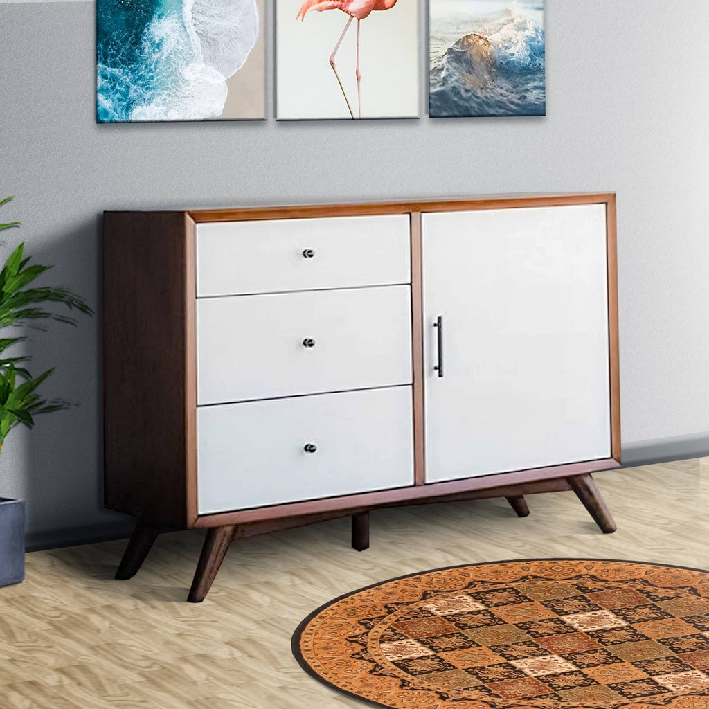 Brown and White Wooden Accent Cabinet with 3 Drawers and 1 Door H119